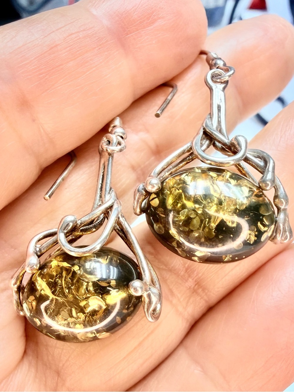 Amber Dangle Earrings in 925 Sterling Silver Artisan Setting